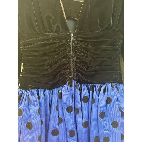 Vintage Velvet Polka Dot Dress Long Sleeve Party Cocktail Dress Retro - Picture 9 of 10